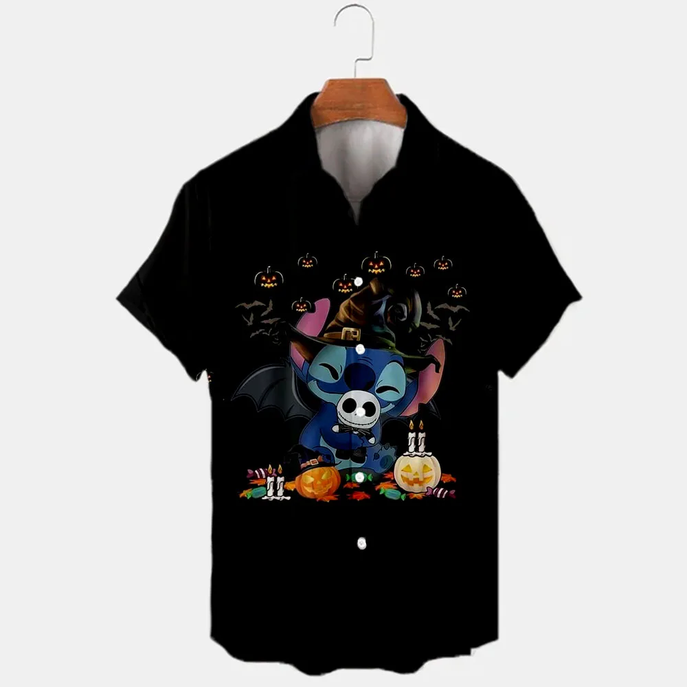 2024 Nieuwe Halloween Collectie Disney Merk Stitch En Mickey Anime 3d Geprint Heren Revers Korte Mouw Hawaiian Shirt Y 2K