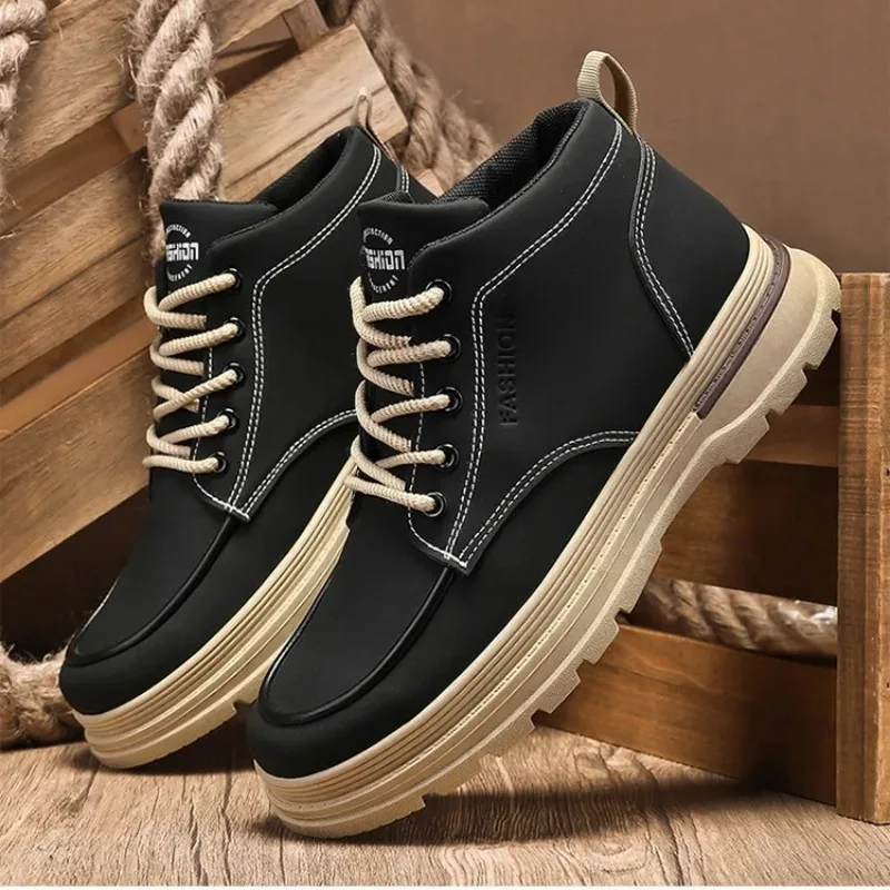 Men's Shoes Fashion Casual High-top Boots Lace Up Platform Boots 2026New Men's High-top Sneakers Work Ankle Booties Botas Hombre
