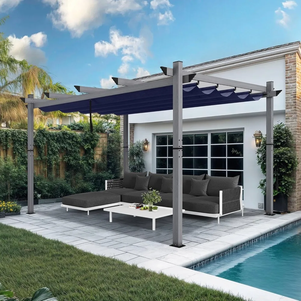 

10' x 13' Patio Retractable Pergola with Shade Canopy Modern Metal Grill Gazebo Shelter Pavilion Outdoor Pergolas