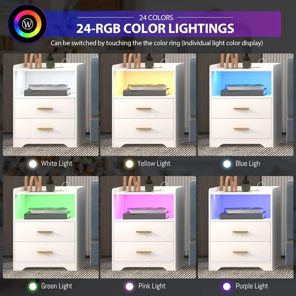 منضدة ذكية حديثة مع مصابيح LED بيضاء، ومحطة شحن، وإضاءة RGB ذات 24 لونًا، تتميز بإضاءة مستشعر بشري لجانبنا