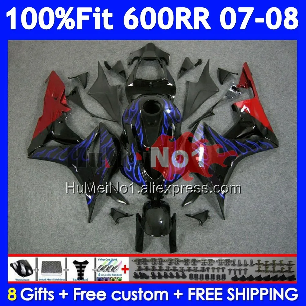 Injection For HONDA CBR 600 RR CC 600RR Blue flames 600F5 CBR600RR 42No.64 CBR600F5 600CC CBR600 RR F5 2007 2008 07 08 Fairing