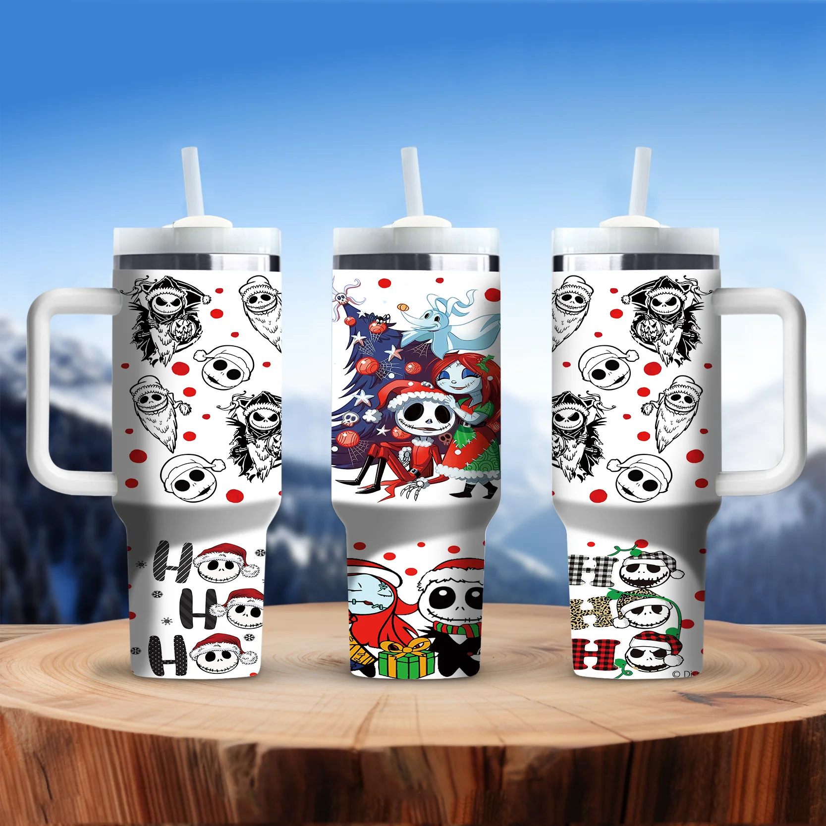 Vaso Térmico de 40oz con Asa y Pajita, Taza de Viaje Aislada de Jack Skellington de Pesadilla Antes de Navidad, Vaso de Acero Inoxidable de Doble Pared para Agua Fría y Caliente, Regalos Espeluznantes de Halloween y Navidad