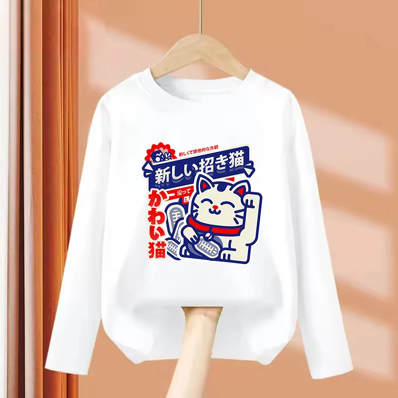 Japanese Anime Cat Funny T Shirts Manga Kids Children's T-shirt Long Sleeve  Boys Girls Summer Spring Casual Top Tee Shirt