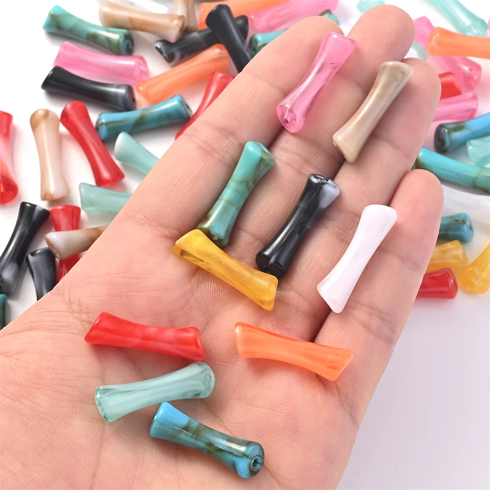30 Stück 7x26mm Vintage Acryl-Röhrchenperlen in gemischten Farben, marmoriert & einfarbig, lange lose Abstandsperlen für DIY-Bastelarbeiten und Schmuckherstellung – Detail 1