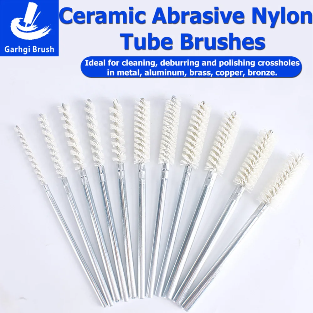Ceramic Abrasive Nylon Tube Brushes Inner Diameter Crosshole Deburring Surface Prep Rust Removal Polishing Pipeline Power Drills
