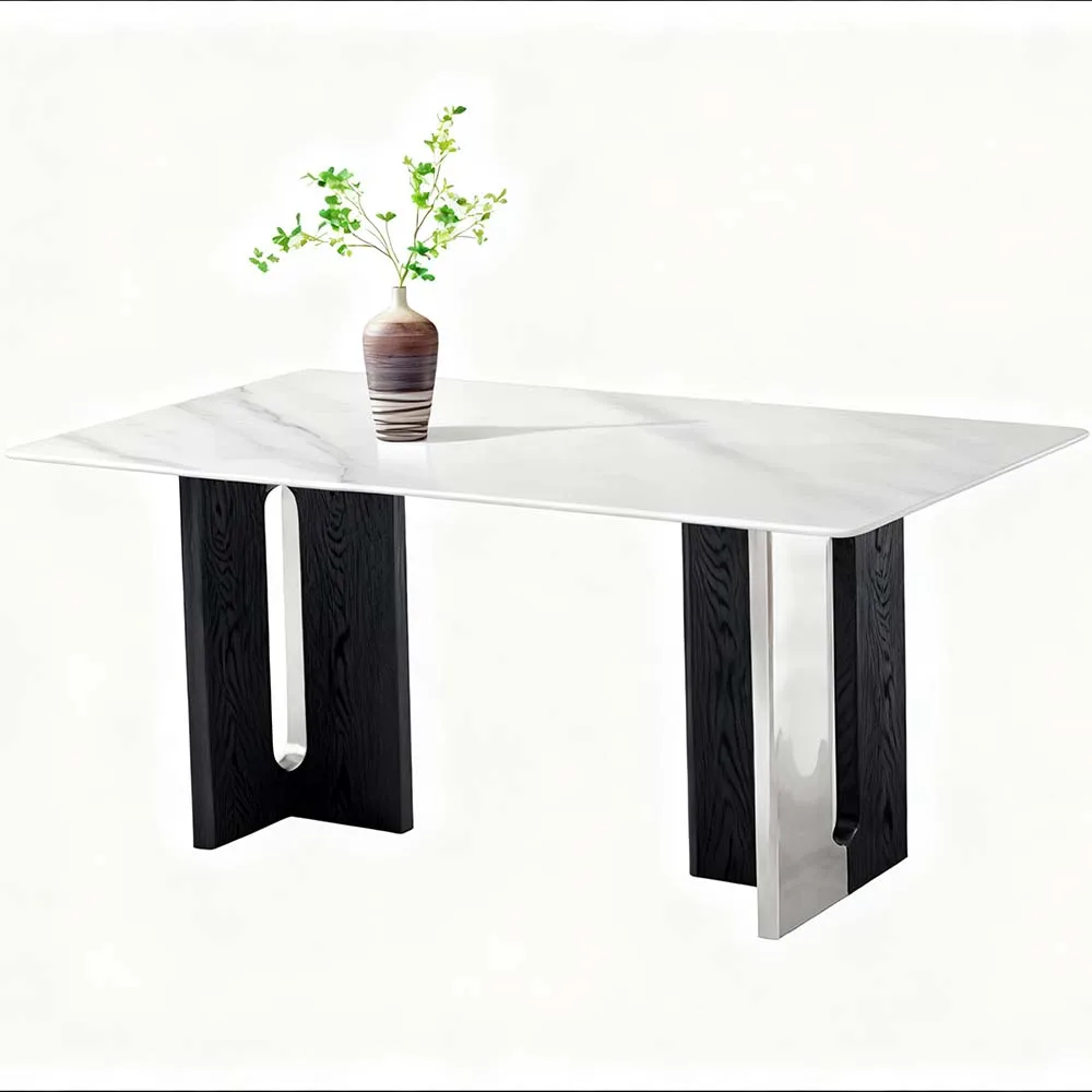 Modern Minimalist Rock Dining Table and Chair Set; Small Space Rectangular Dining Table for Home Use
