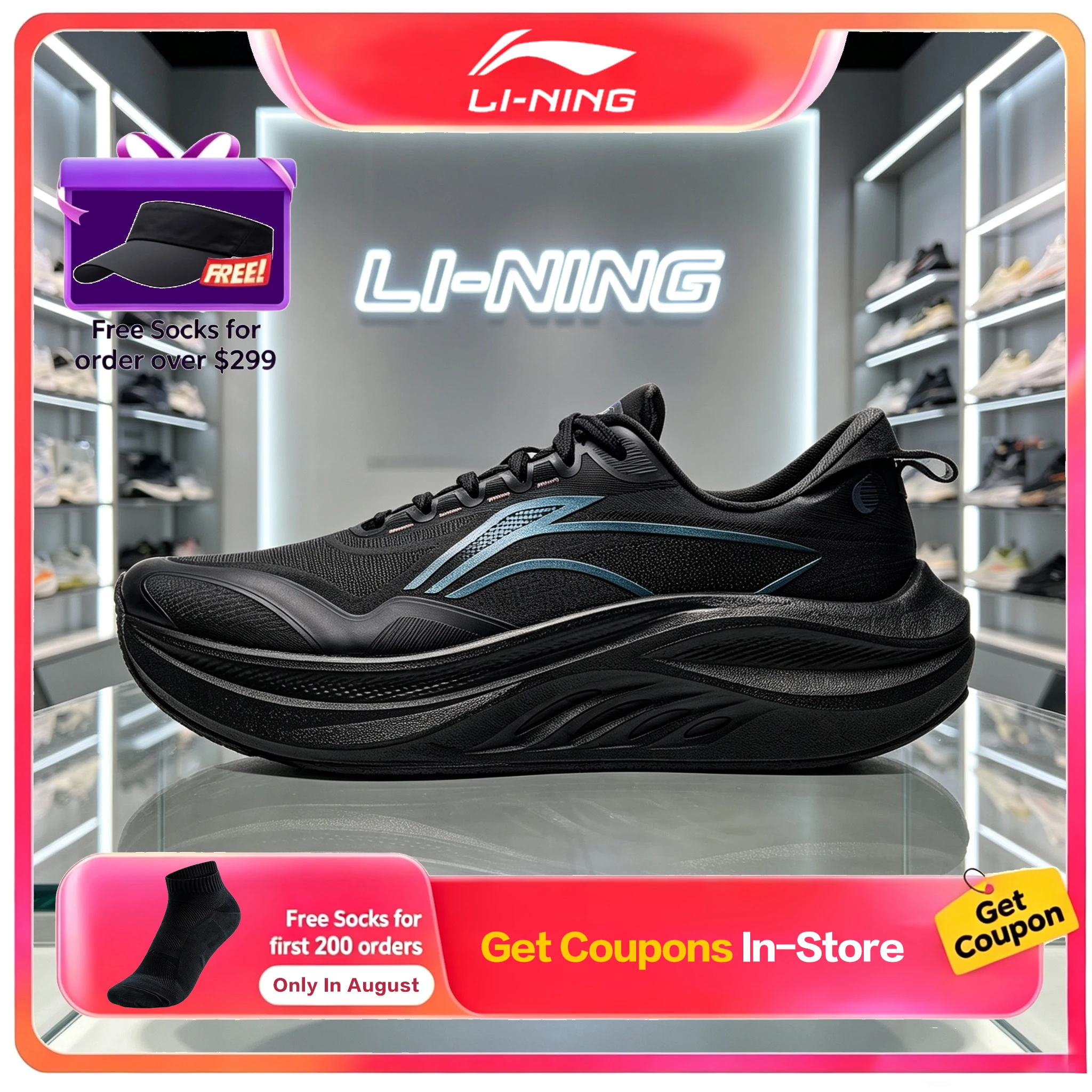 Li Ning Youshi 2 Protection Version Men Running Shoes New Pro Cushion Thick Sole Water Repellent Sports Sneakers