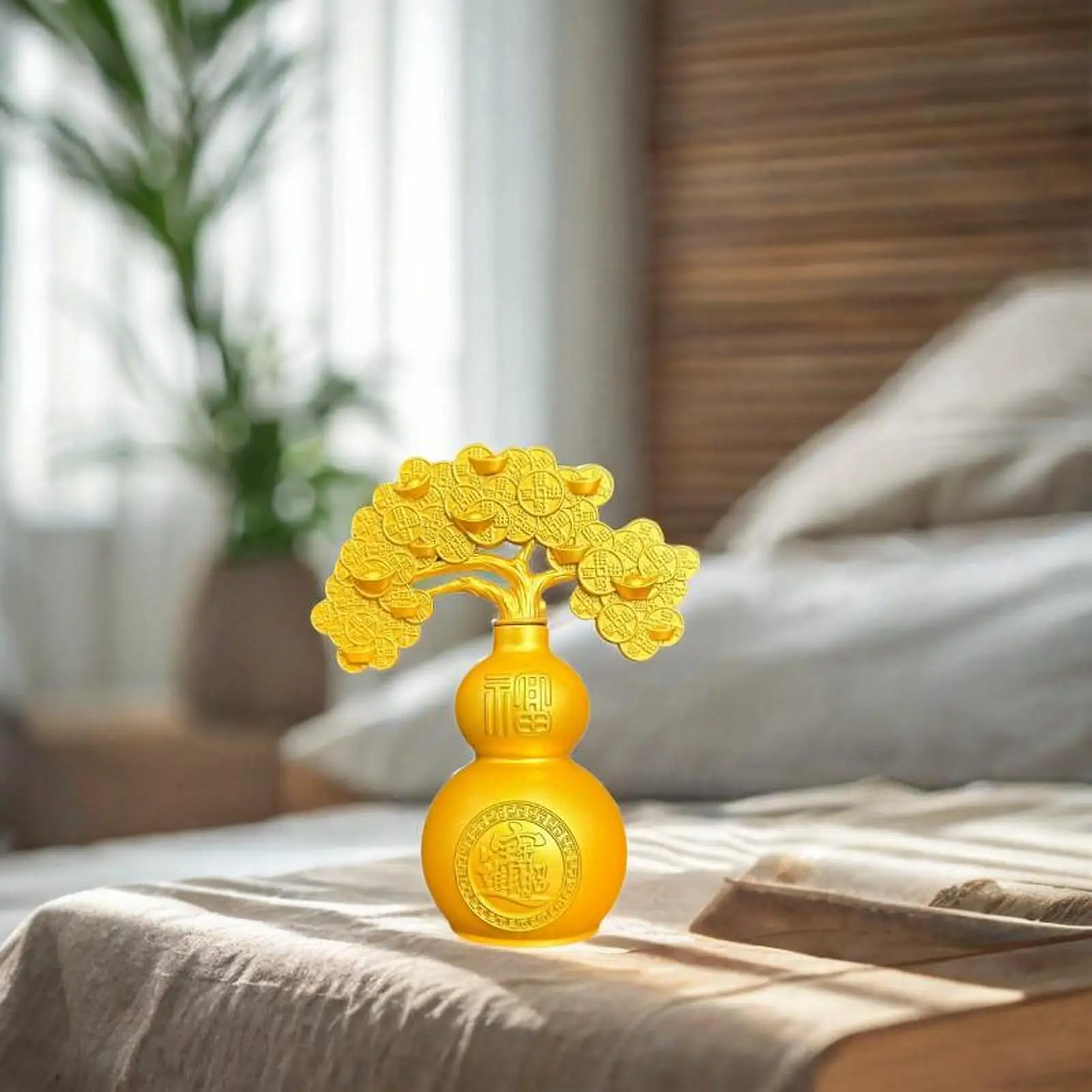 Prosperity Gourd Statue Decorative Figurine Retro New Year Collection Desktop Ornament Table Centerpiece for TV Cabinet Shelf