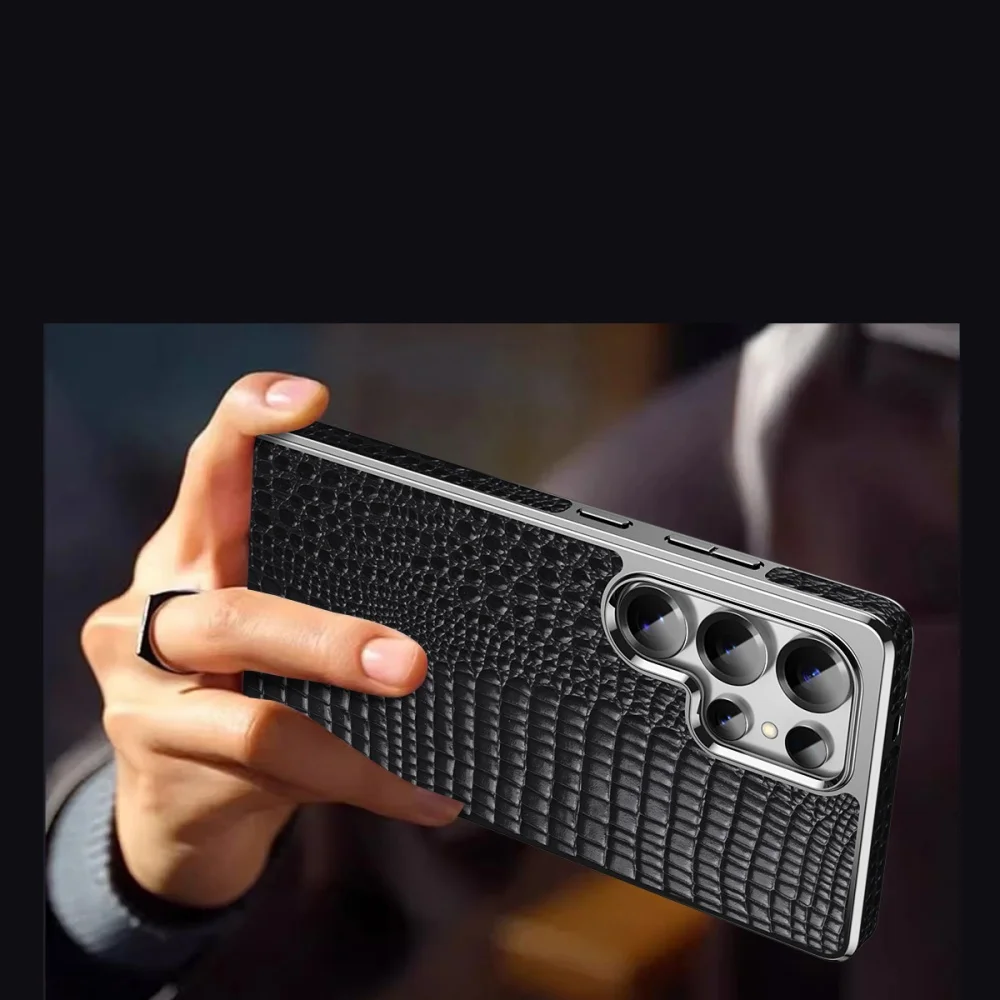 

Чехол из натуральной воловьей кожи с узором под крокодила для Samsung Galaxy S24 S25 S26 Ultra, деловой стиль