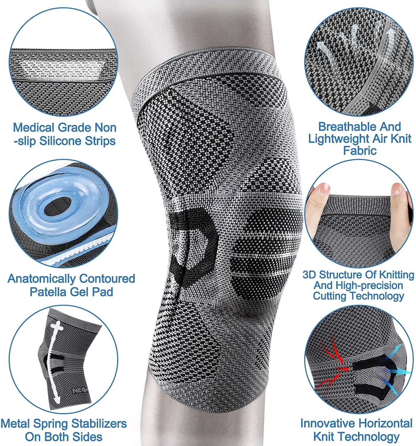 NEENCA Knee Brace Compression Knee Sleeve Support Sports Knee Pad for Pain Relief Running, Workout, Arthritis, Joint Recovery