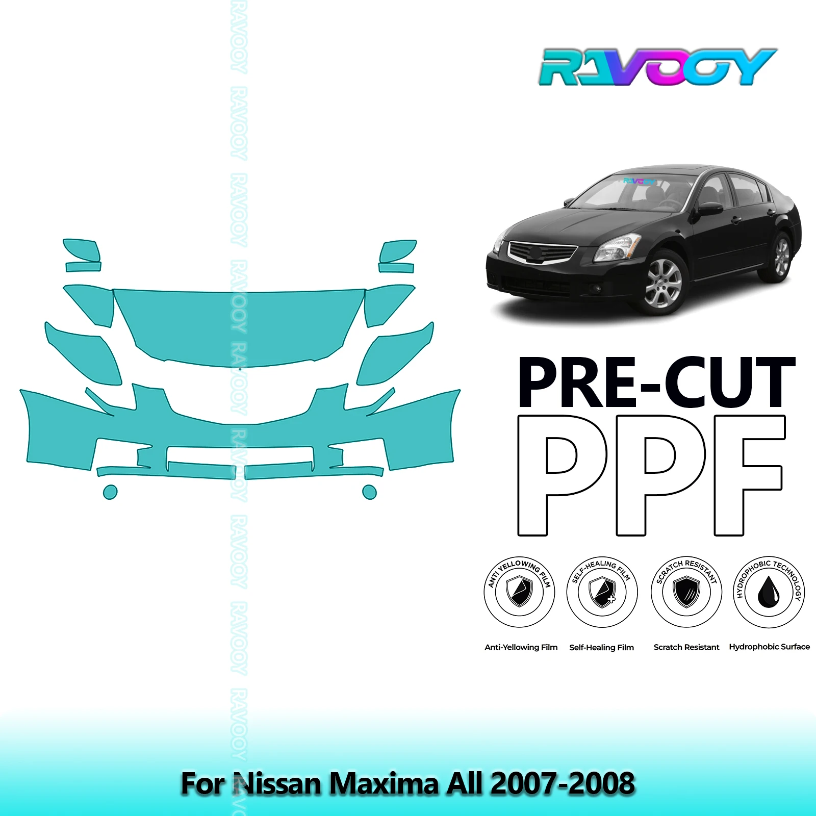 RAVOOY Custom-Fit Precut TPU PPF Front Kit Clear Bra Stone Guard EU UK For Nissan Maxima All 2007-2008