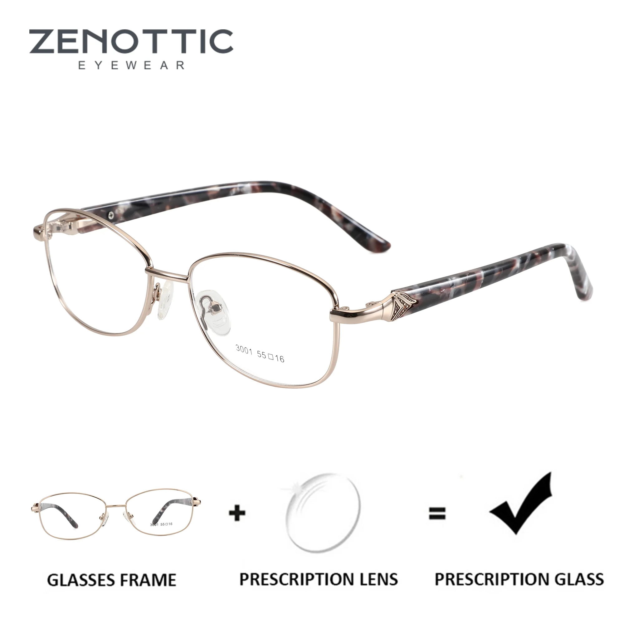 ZENOTTIC M Size Metal Women's Cat Eye Minus Diopter Prescription Glasses Anti Blue Light Myopia Optical Corrective Eyewear