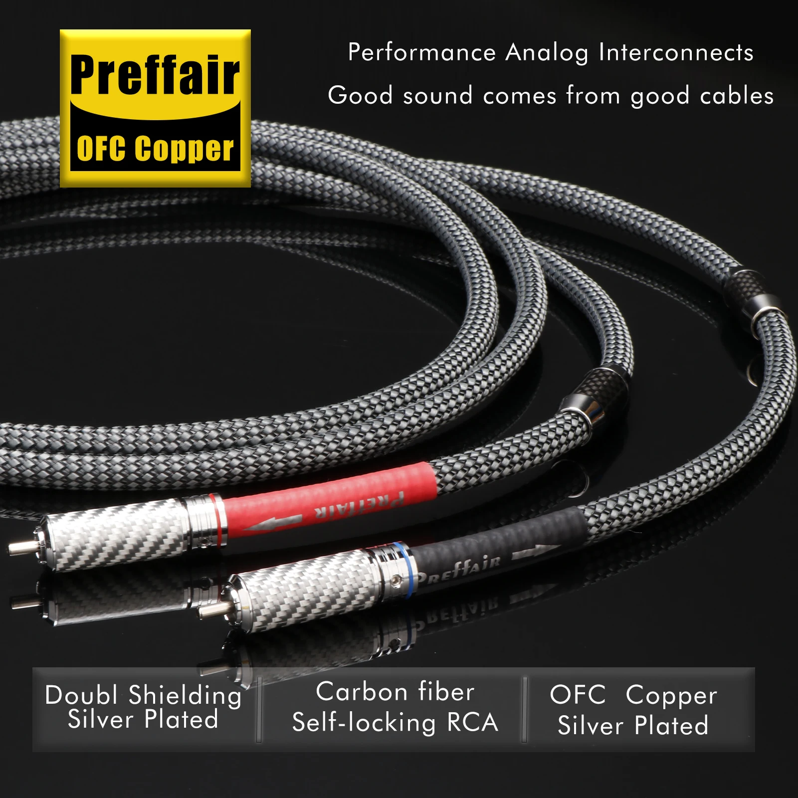 

Hifi RCA Cable 4N OFC silver plated rca audio cable 2rca to 2rca signal wire carbon fiber rhodium plated rca connector Cable