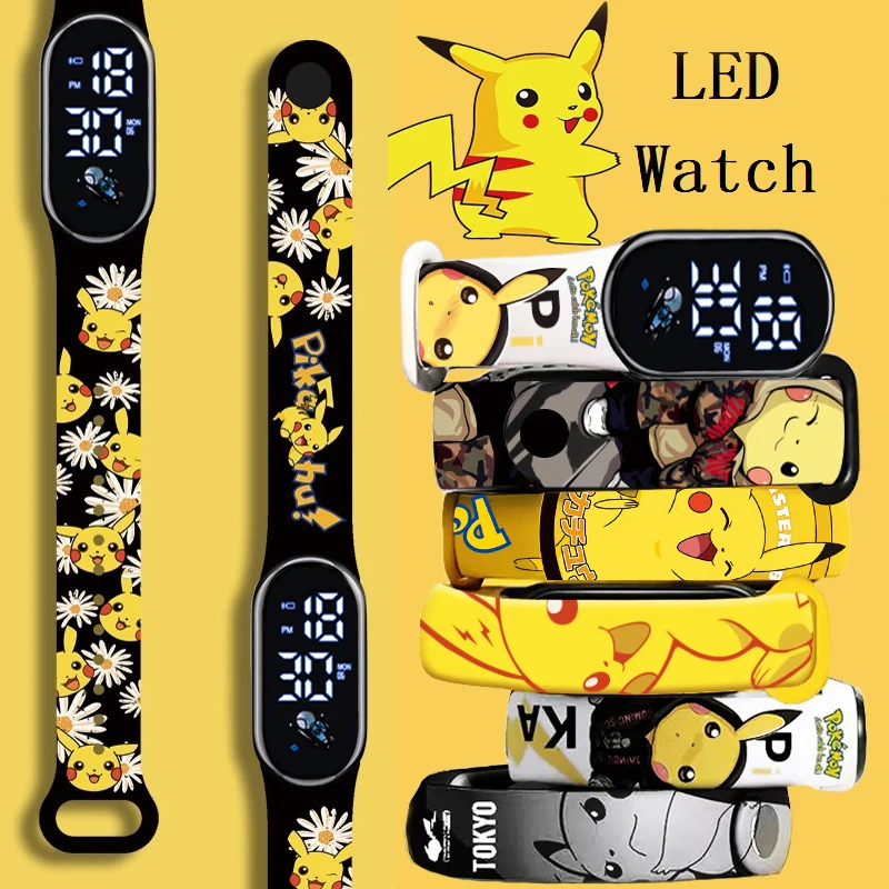 Pokemon Strap LED Electronic Watch Fashion Colorful Bracelet Touch Waterproof Anime Character Pikachu Kid Digital Watches