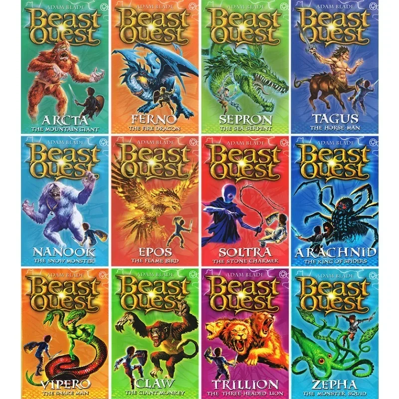 12 libros Inglés Beast Quest 1-2 Novelas Adventure Bridge Atlas de lectura