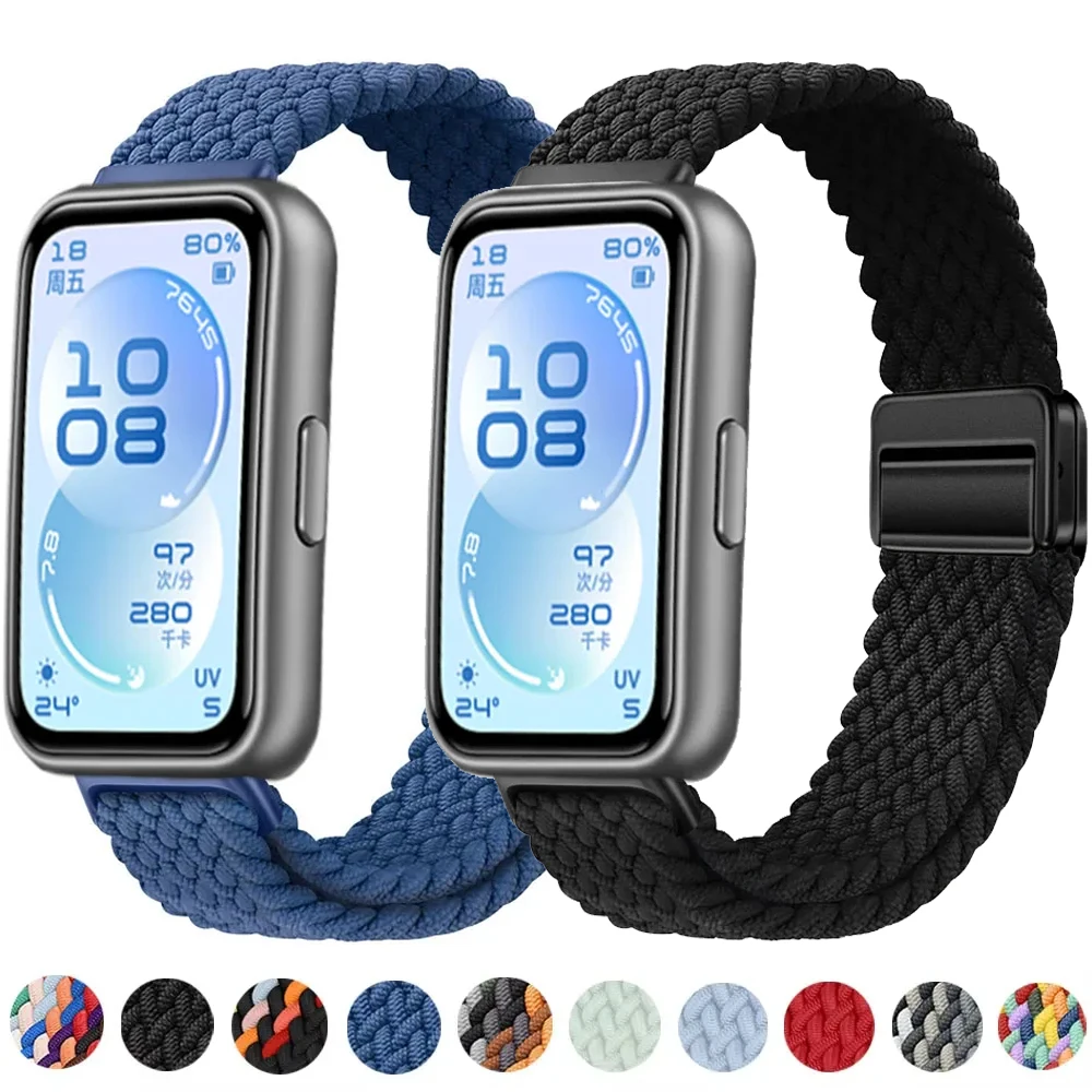 Gewebtes Nylon-Armband für Huawei Band 11/11 Pro Metallschnalle Magnetisches Ersatz-Armband für Huawei Band 10 9 8 Armbänder