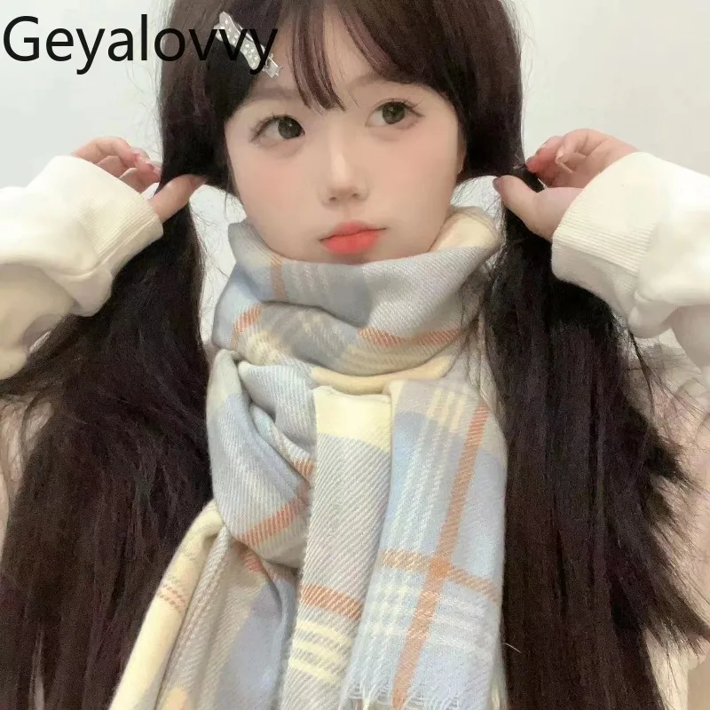

Милая девушка JK, чехол на шею, новинка осени-зимы 2025, теплый шарф в клетку с кисточками, высококачественные универсальные уличные студенческие шарфы для женщин