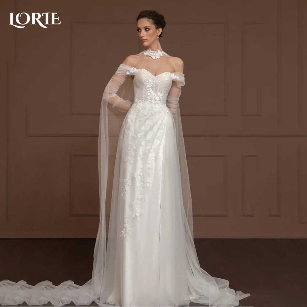 

LORIE Sexy Lace Strapless Wedding Dresses Pleats Appliques Sweetheart A-Line Lace Customized Plus Bridal Gown vestidos de novia