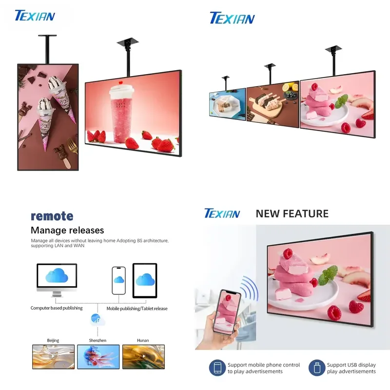 Hanging Advertising Sign 32 43 50 55 Inch LCD Advertising Signage Restaurant Business HD Digital Display Menu Board Screen