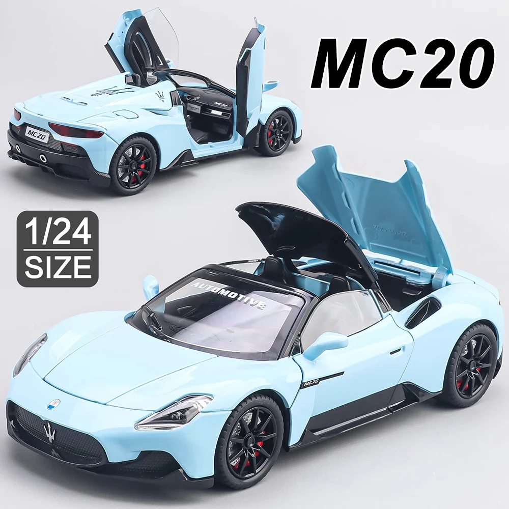 

1:24 MC20 Atlantic Alloy Sports Car Diecast Model Toy Front Wheel Steering Sound Light Pull Back Miniature Vehice Childrens Gift