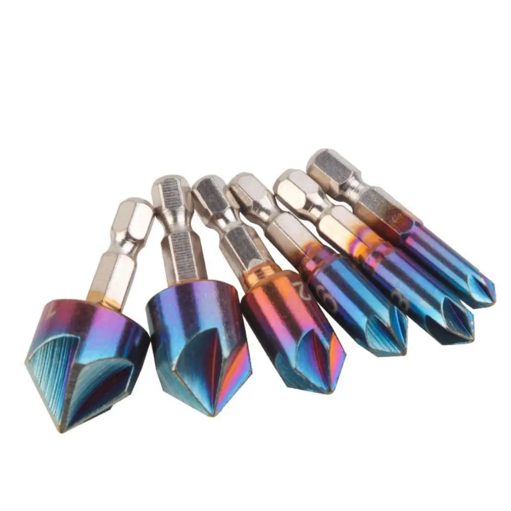 

6 шт., 90 градусов, сверло с зенковкой, 1/4 дюйма, шестигранный хвостовик, 5 канавок, сверла для фаски, цветная краска для выпечки, легированная сталь