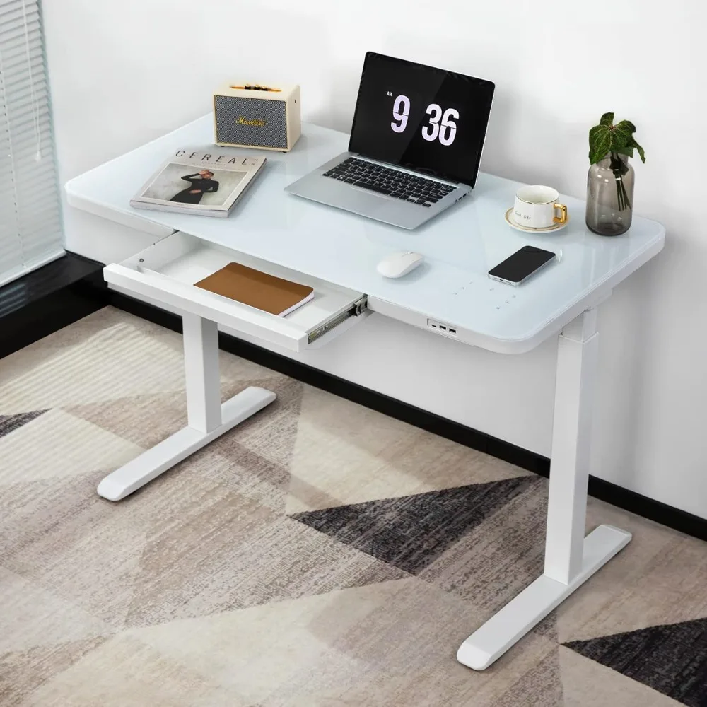 45 x 23 Inch Stand Up Desk with Drawer Sit Stand Desk with USB Type-C/A Port/Touch Control Panel