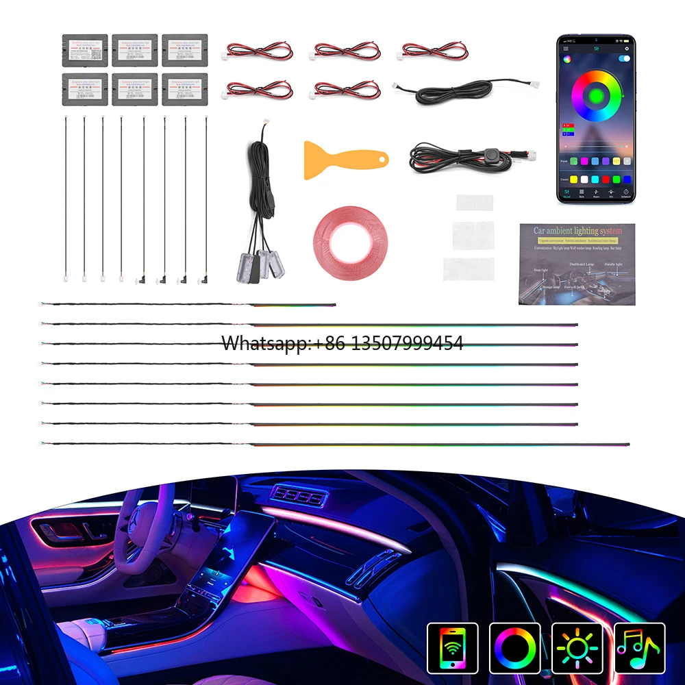 

Hot Selling 18 in 1 RGB Car Interior Ambient Lights 64 Colors Symphony LED Acrylic Strip Universal