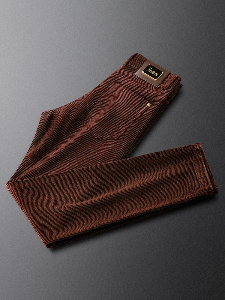 

Corduroy Men's Pants Autumn Winter Coffee Color Slim Fit Korean Sle Soft Casual Straight Leg Trousers