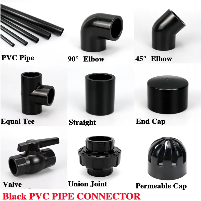 1Pc 20~50mm Black PVC Pipe Connector Straight Elbow Tee Joints Aquarium Drainage Tube Fittings Garden Irrigation DIY Accessories