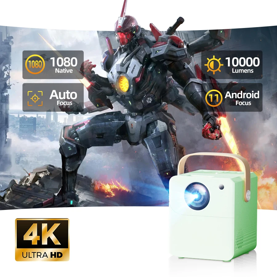 4K HD Home Projector Supports 5G WiFi Connects to Mobile Phones and Computers,Built-in Android System suitable for home/outdoor