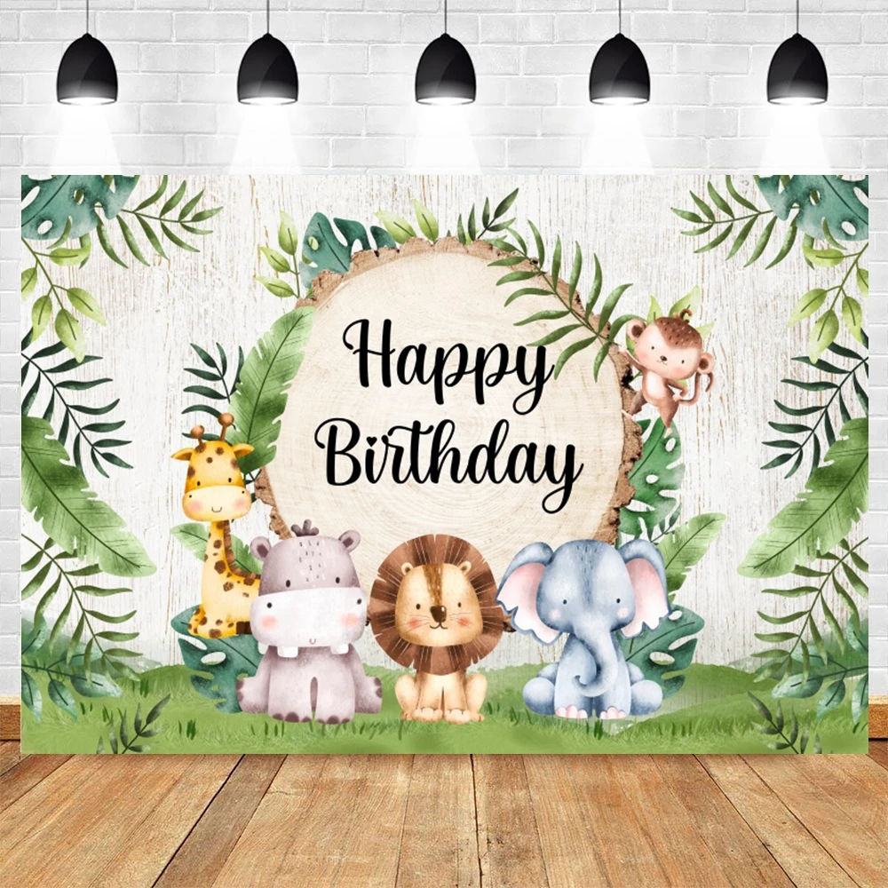 Jungle Safari Photography Backdrop Customized Tropical Forest Animals Wild One 1st Birthday Party Baby Shower Photo Background