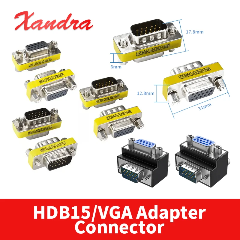 90/270 Degree HDB15 Adapter Computer Monitor Projector Connector VGA Male Female Conversion 3 Rows 15Pin Up/down Elbow Connector
