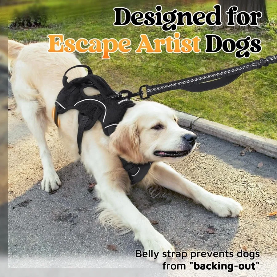 脱走防止犬用ハーネス ソフトパッド入り全身ペットハーネス 反射材付き調節可能なストラップとノープルデザイン リフトハンドル付き