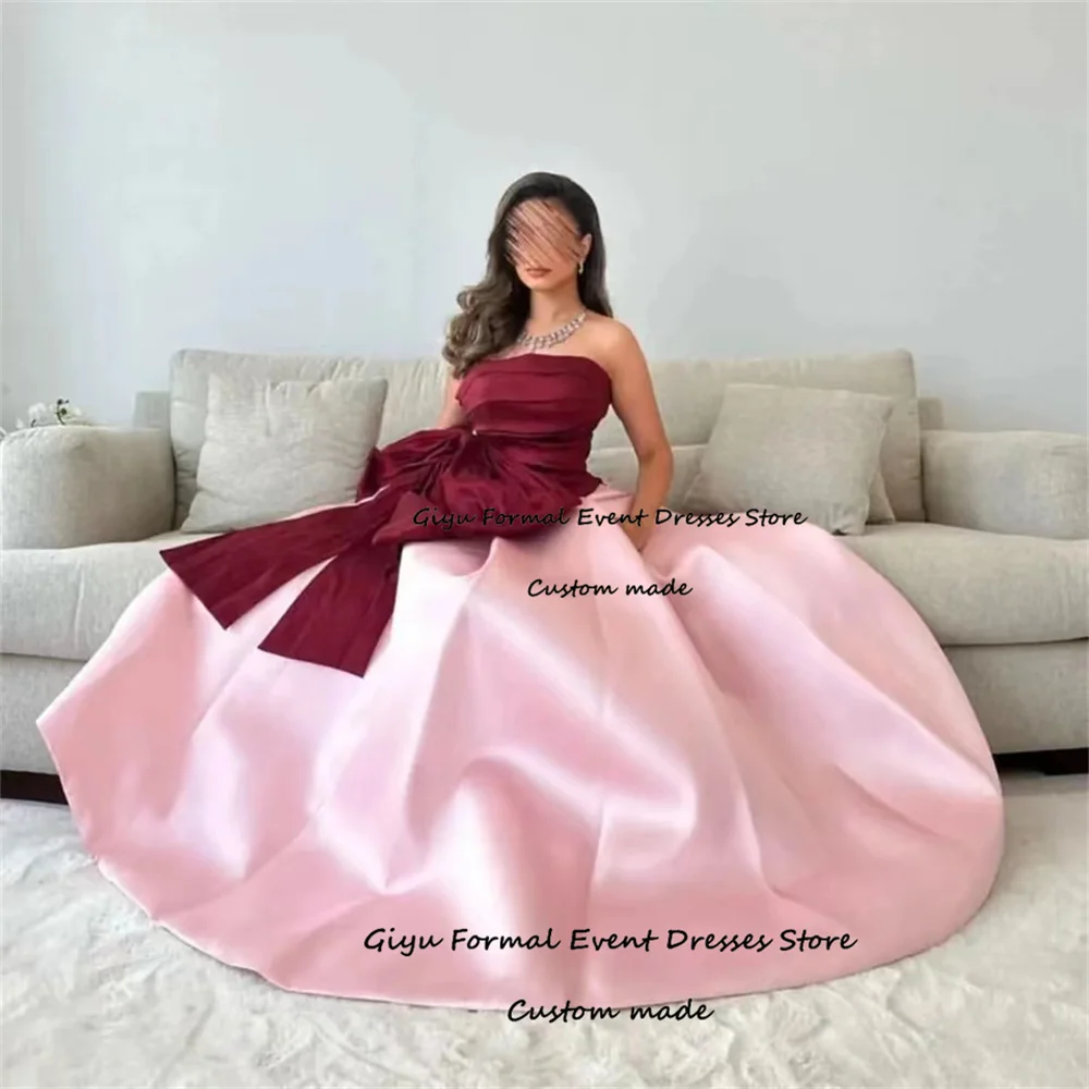 Giyu Princess Elegant Rose Prom Gowns Strapless Big Bow Floor Length A-Line Sleeveless Evening Dress Wedding Party Dress