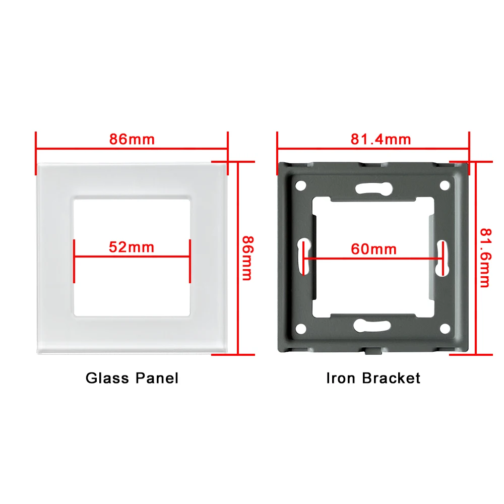 UBARO 86×86mm EU Socket DIY Kit, Glass Panel + Iron Bracket + A+C/Quick Charge/Standard Module, 16A, 5V 2A/3A view 4