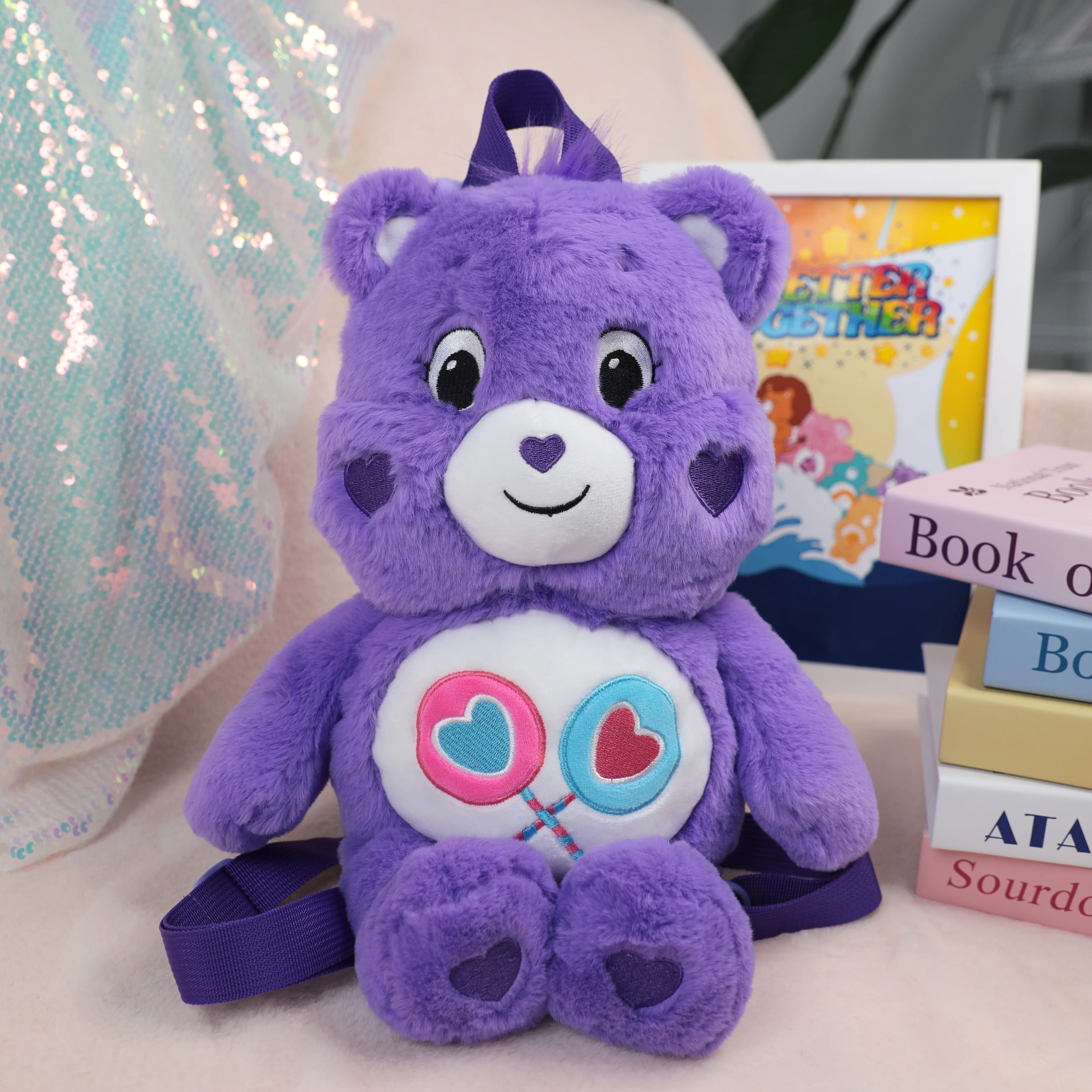 Plecak Pluszowy Miśki Care Bears, Urocza Kreskówkowa Zabawka, Torba Szkolna, Idealny Prezent Urodzinowy i do Wczesnej Edukacji dla Dzieci