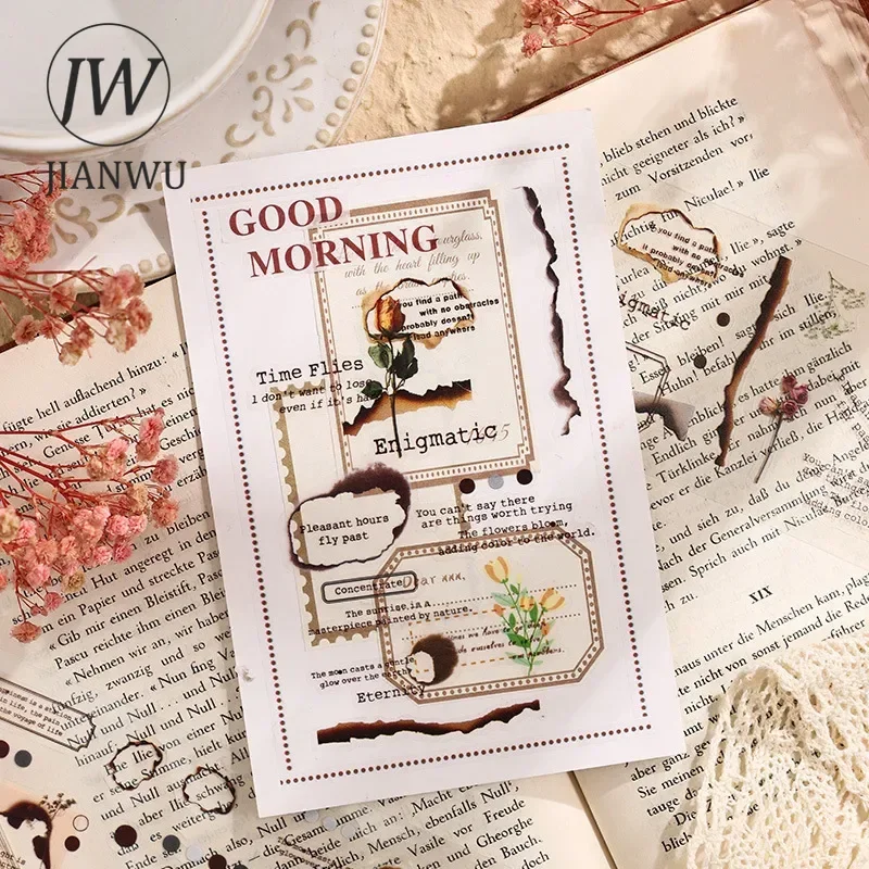 JIANWU The Dream of Urian Series Vintage Flower Smudge Landscaping Material Collage PET Sticker Creative DIY Journal Stationery