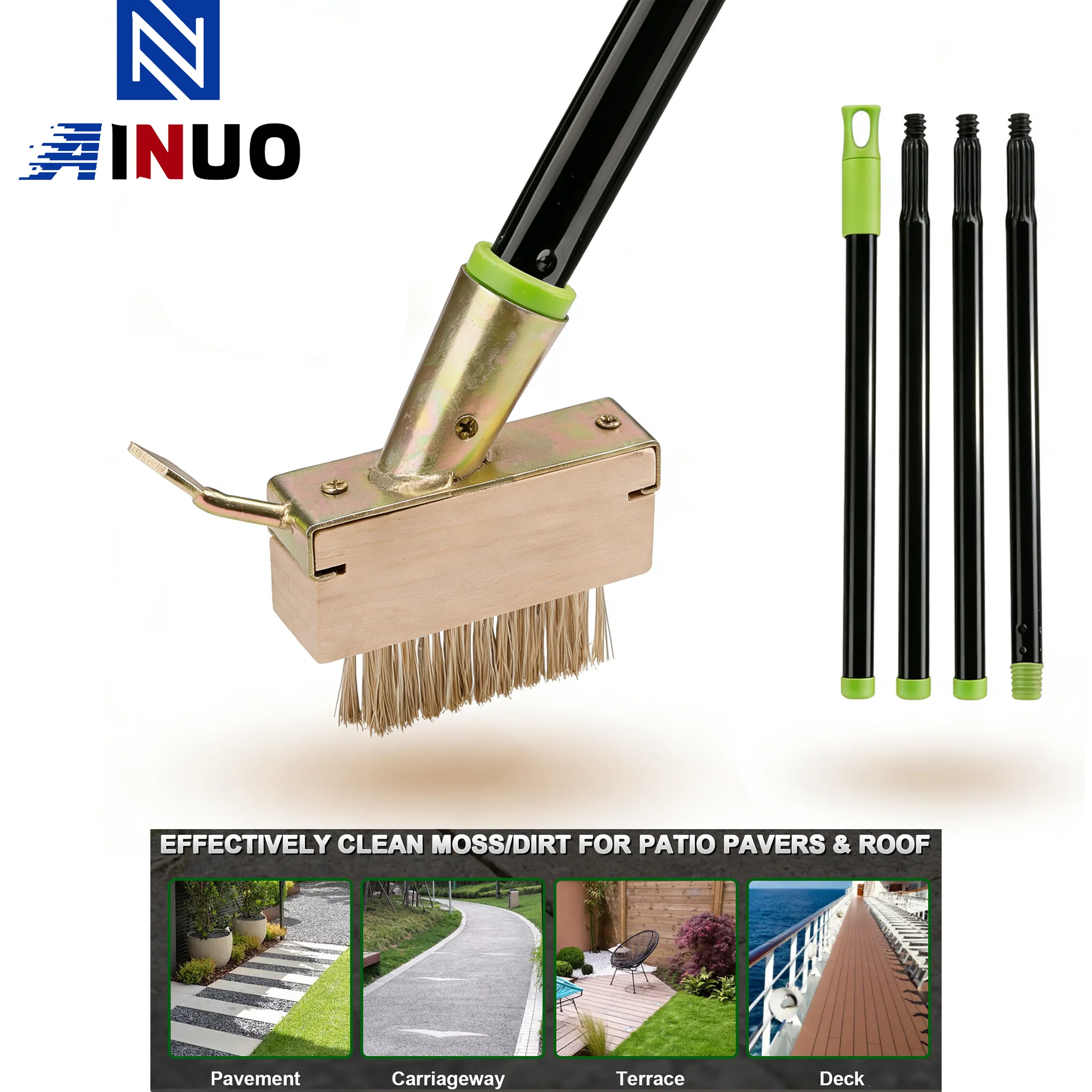

New Patio Weed Brush w/Extra Heads and Hand Garden Weeder Gardening Tool Set Extended Handle Wire Brush for Moss Weeds Brush