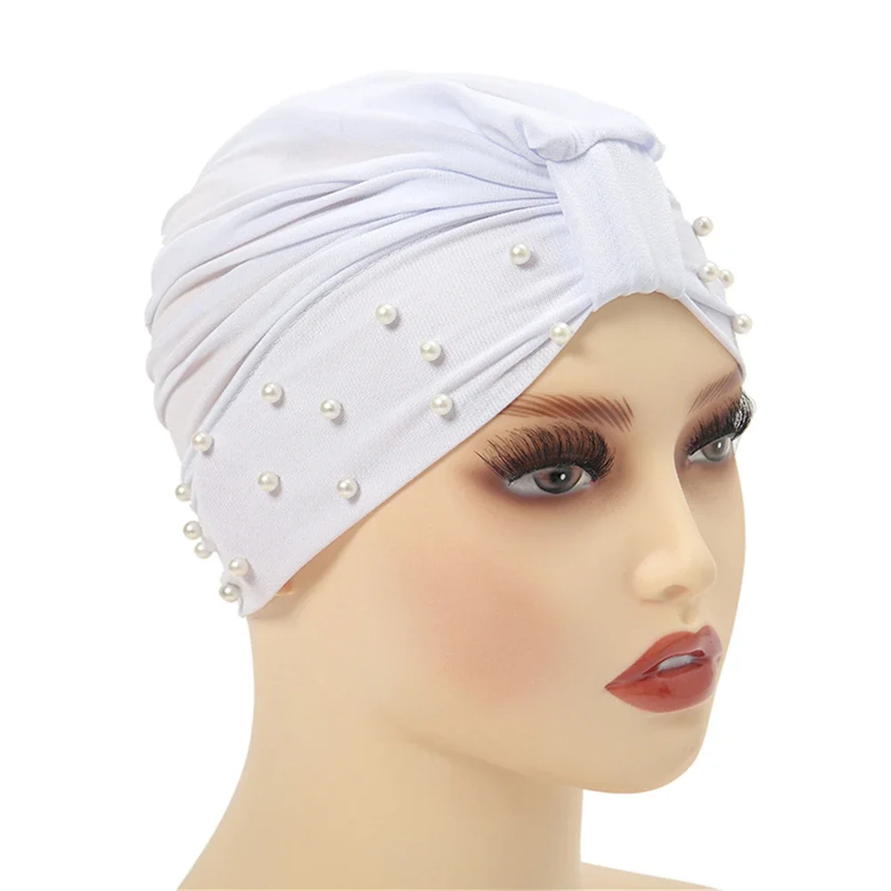 Indian Beaded Turban Knot Beanie Women Cancer Chemo Cap Muslim Inner Hat Islamic Hair Loss Headscarf Bonnet Stretch Underscarf