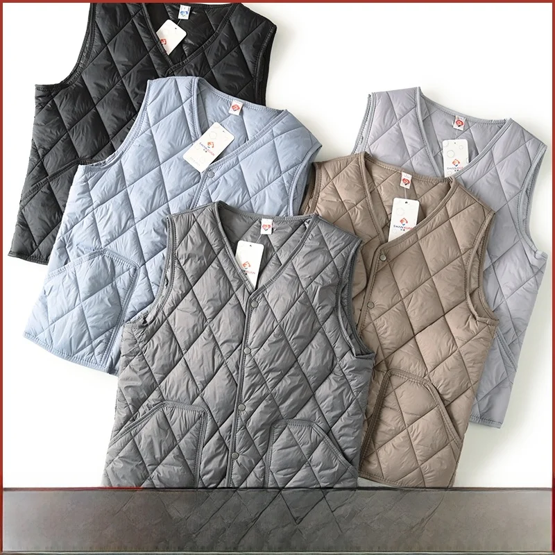 

Light Weightened Windproof Warm V-ne Cotton Vest for Men And Women Diamond Stitching Faionable Summer Casual Wear