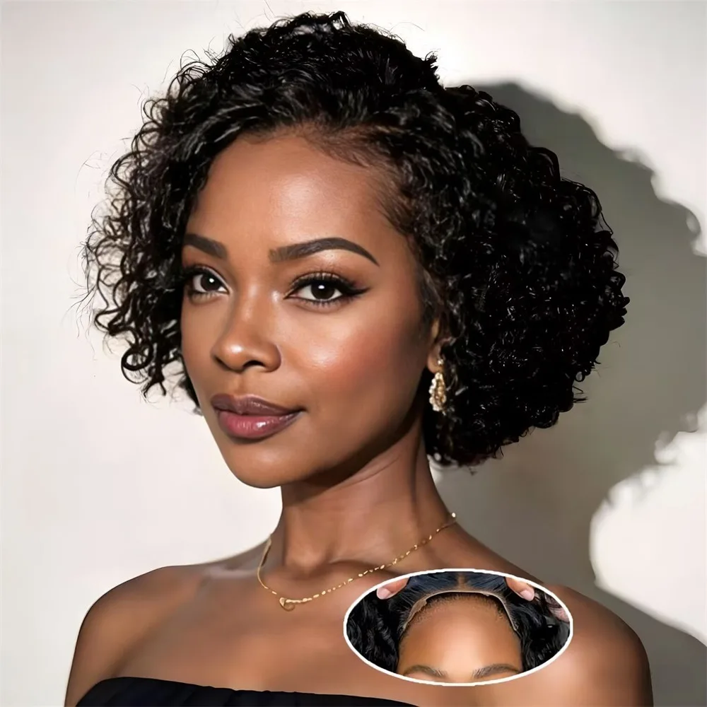 Short Rose Curly Pixie Cut Human Hair Wigs 5X5 HD Closure Glueless Wigs Human Hair With Drawstring Short Bob Wigs For Women