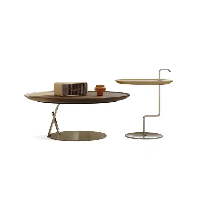 

French cream style retro table balcony stainless steel living room home minimalist coffee table combination designer furniture