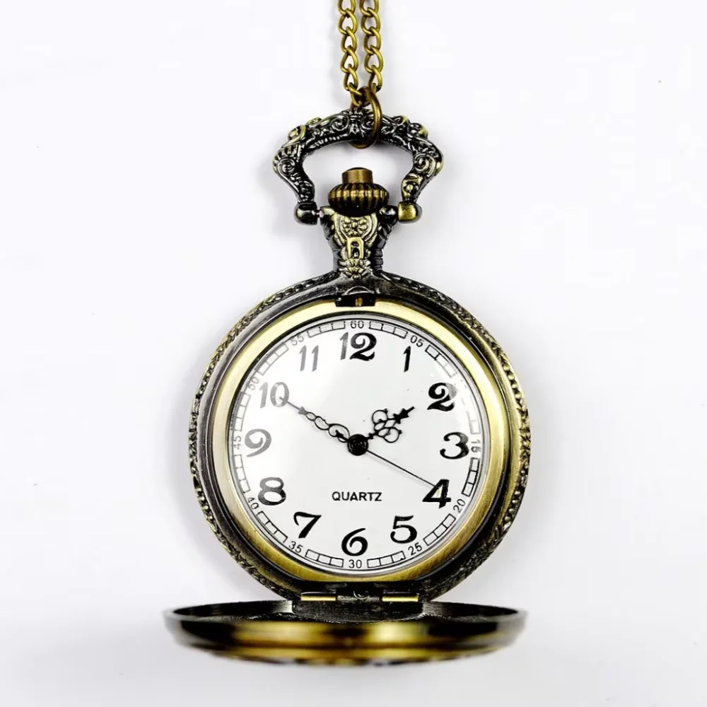 0   Chinese Zodiac Pattern Skeleton Cover Fob Watch Classic Digit Dial Bronze Vintage Quartz Exquisite Chain Pocket Watch