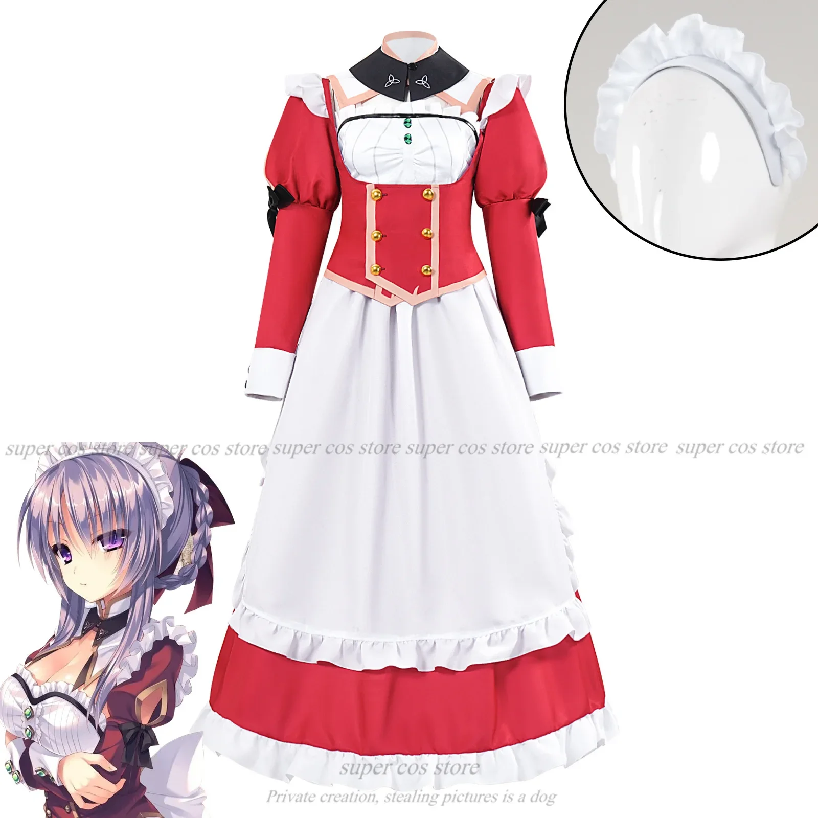 Game Hatred To Death In The House Horror Cosplay Galgame Mia Maid Dress Costume Headwear Suit for Woman Girl