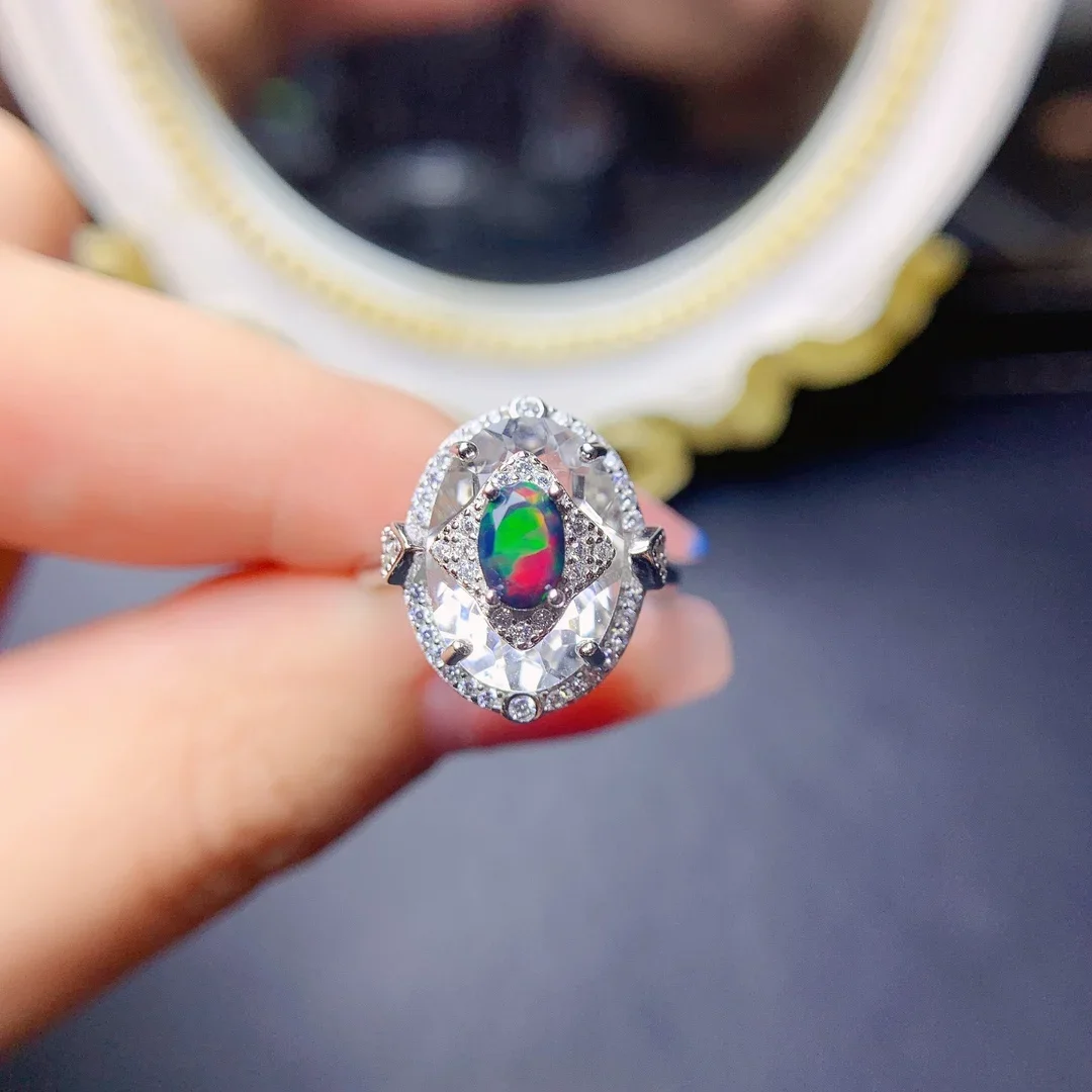 

Australia black opal ring 4*6MM 925 sterling silver big gem jewelry women's wedding engagement gifts luxury jewelry