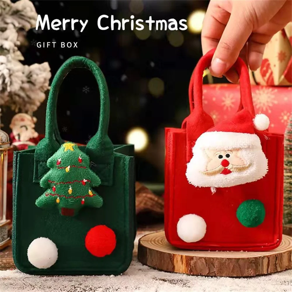 ISKYBOB Christmas Felt Gift Bags with Handle Reusable Mini Handbag New Year Gift Home Decoration Xmas Kids Candy Storage Bag