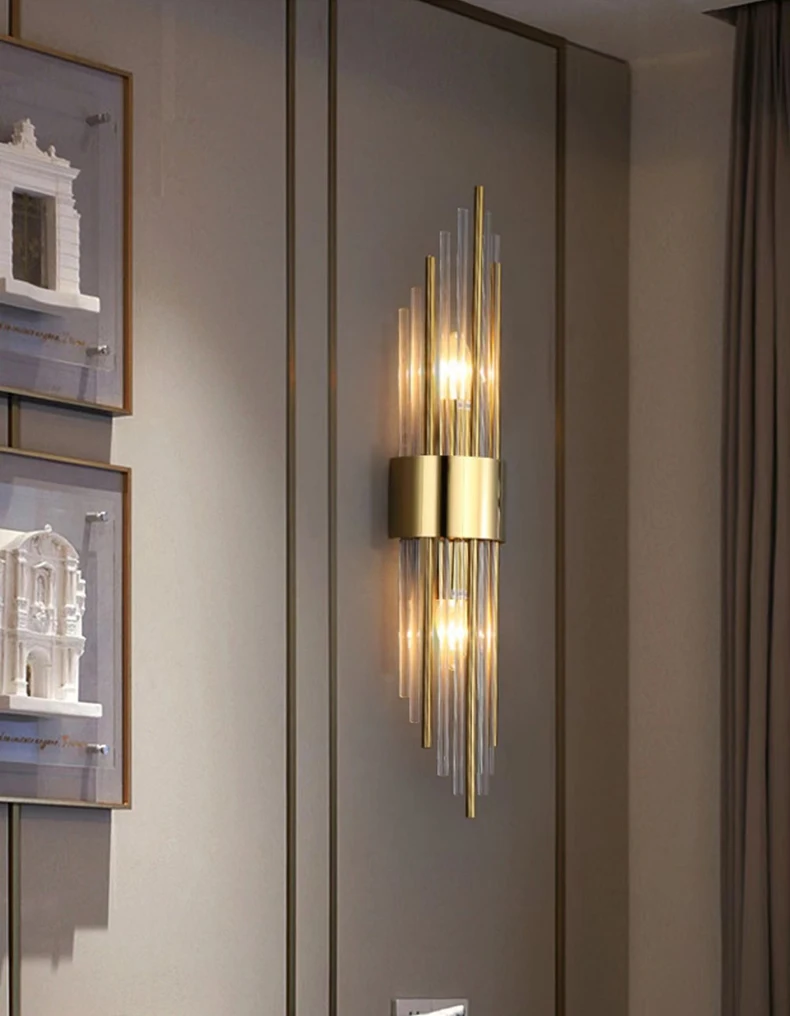Clear Crystal LED Wall Lamp E14 Bulb Stainless Steel
