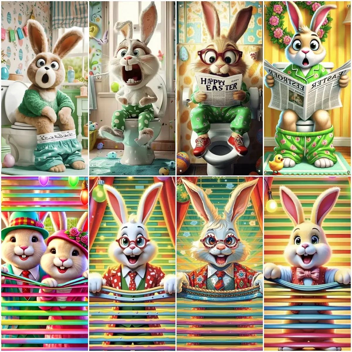

Humorous Bunny Party Decoration Background Door Cover Happy Easter Colorful Eggs Backdrop Spring Wreath Flower Photography Props