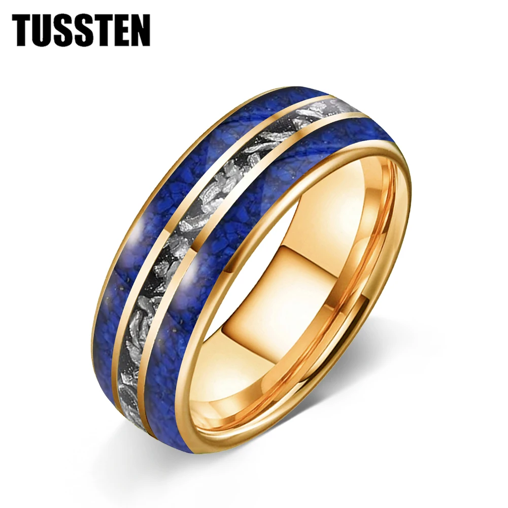 

Кольца из вольфрама TUSSTEN 6/8 мм для мужчин и женщин с инкрустацией из лазурита и метеорита, для помолвки, свадьбы, обещания, удобная посадка