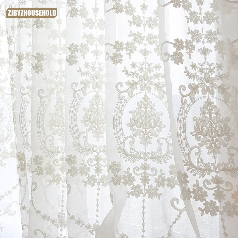 Hochwertige weiße Stickerei, Blumensieb, europäischer Stil, Voile-Tüll, transparent, für Schlafzimmer, Wohnzimmer, Fenster, Vorhang